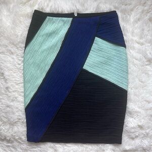 Meave / Anthropologie Black and Blue Nylon Midi Skirt